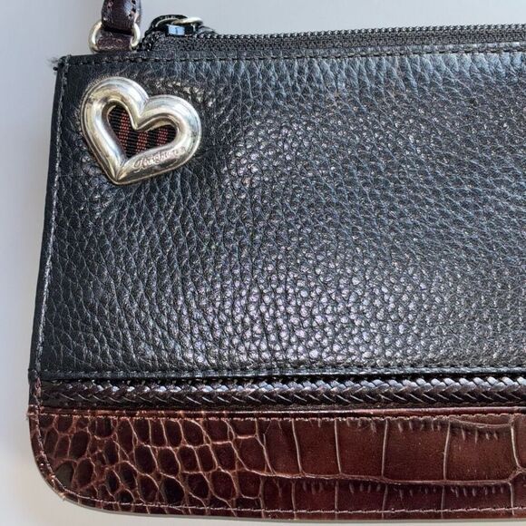 Brighton Black Brown Croc Embossed Leather Small Clutch Purse - Picture 4 of 13